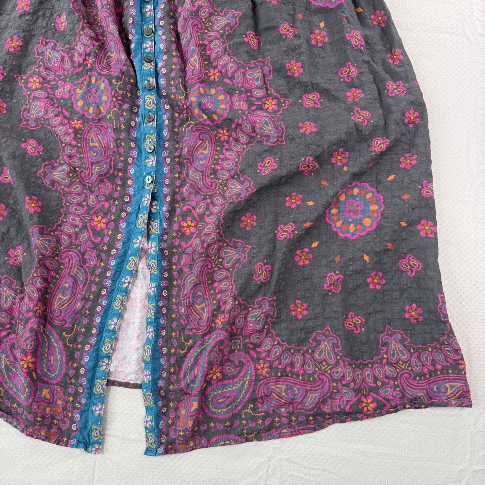 Natural Life Paisley Floral Maxi Dress Small Charcoal Pink Boho Button Front S - Picture 6 of 11